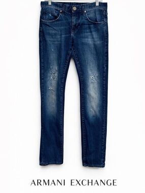 Armani Exchange Distressed Blue Slim Jeans